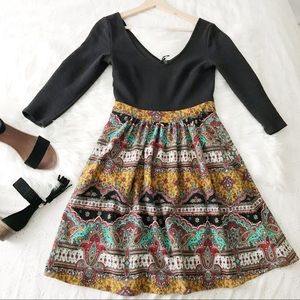 Boho Paisley Skirt Black Top Dress, Anthro Maeve